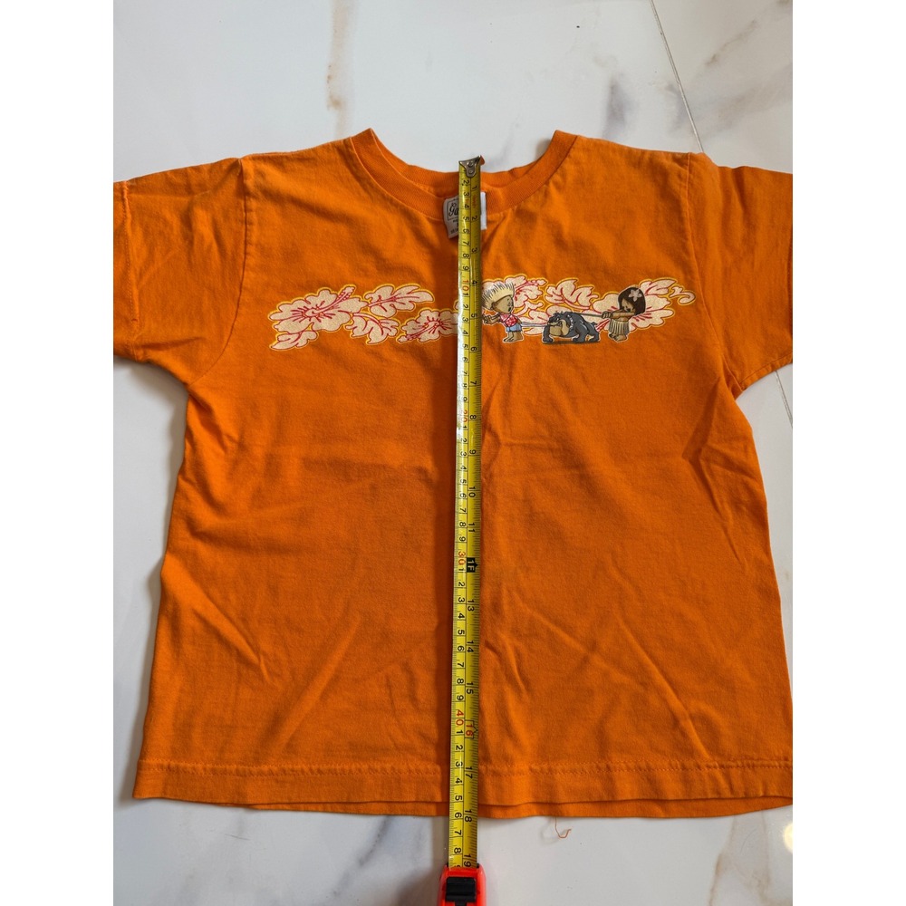 Gaziani Vintage Kids Orange Graphic T-Shirt‎ Hawaiian Bulldog Made in USA Small - Picture 5 of 6